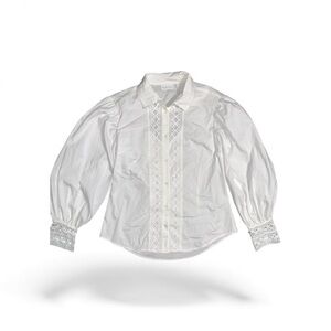 New York &Co Small Classic White Women long bell sleeve Lace Cottagecore Shirt